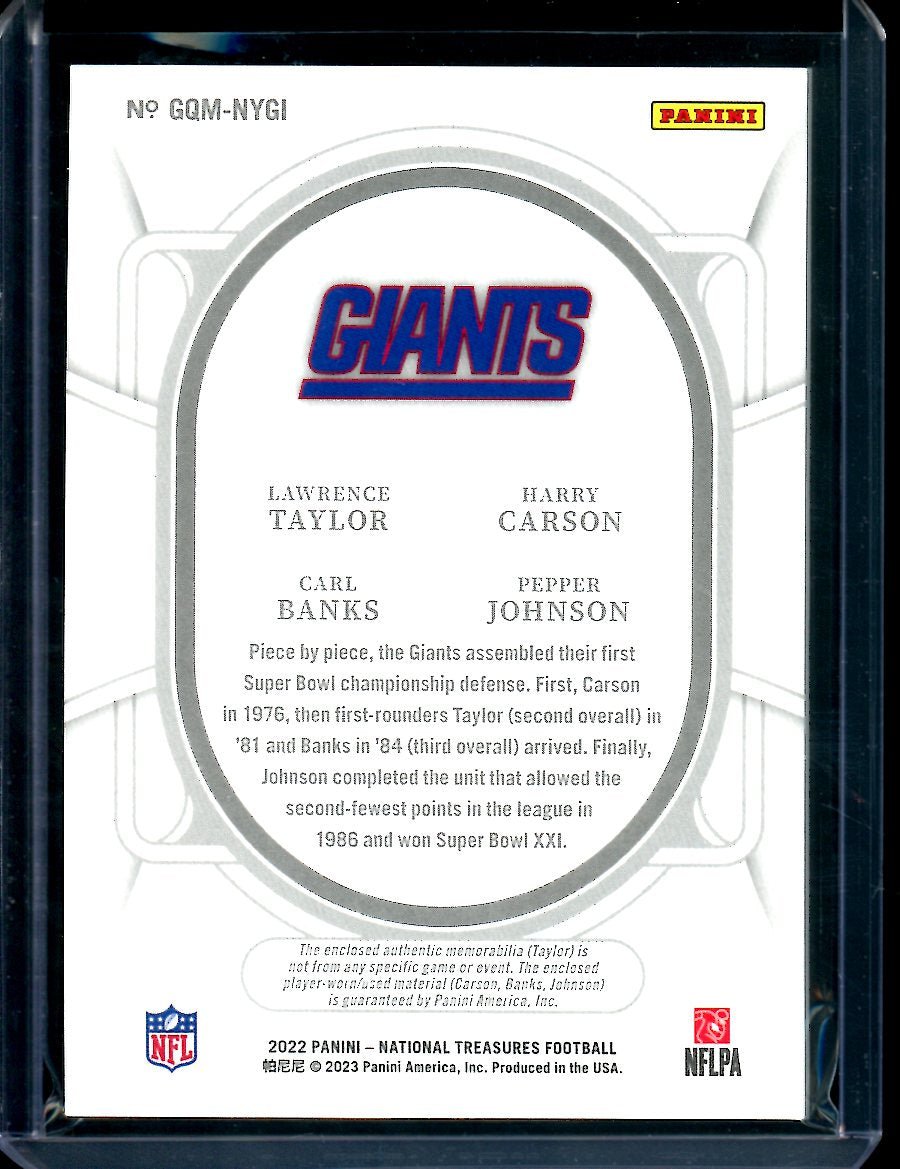 2022 Panini National Treasures Lawrence Taylor/Harry Carson/Carl Banks/Pepper Johnson Quad Patch /99 Giants