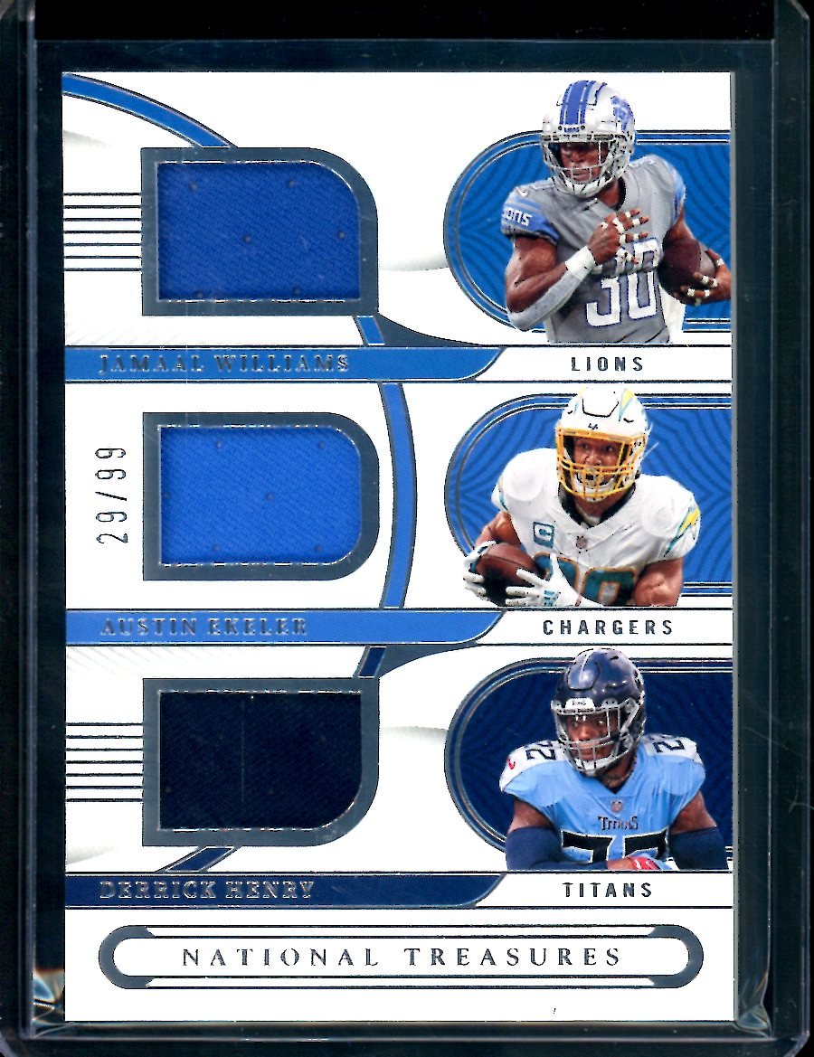 2022 Panini National Treasures Jamaal Williams/Austin Ekeler/Derrick Henry Triple Patch /99