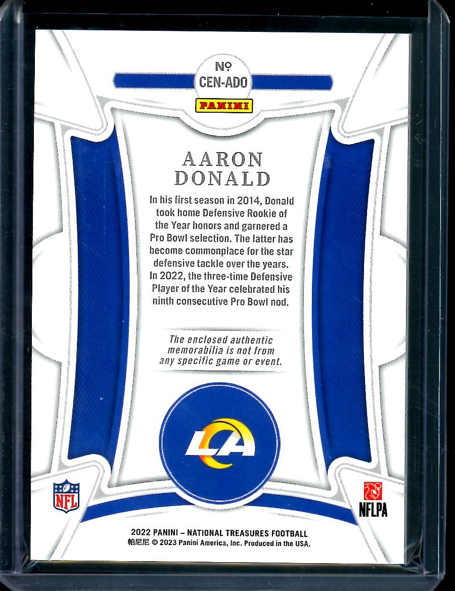 2022 Panini National Treasures Aaron Donald Century Materials Patch /49 Rams