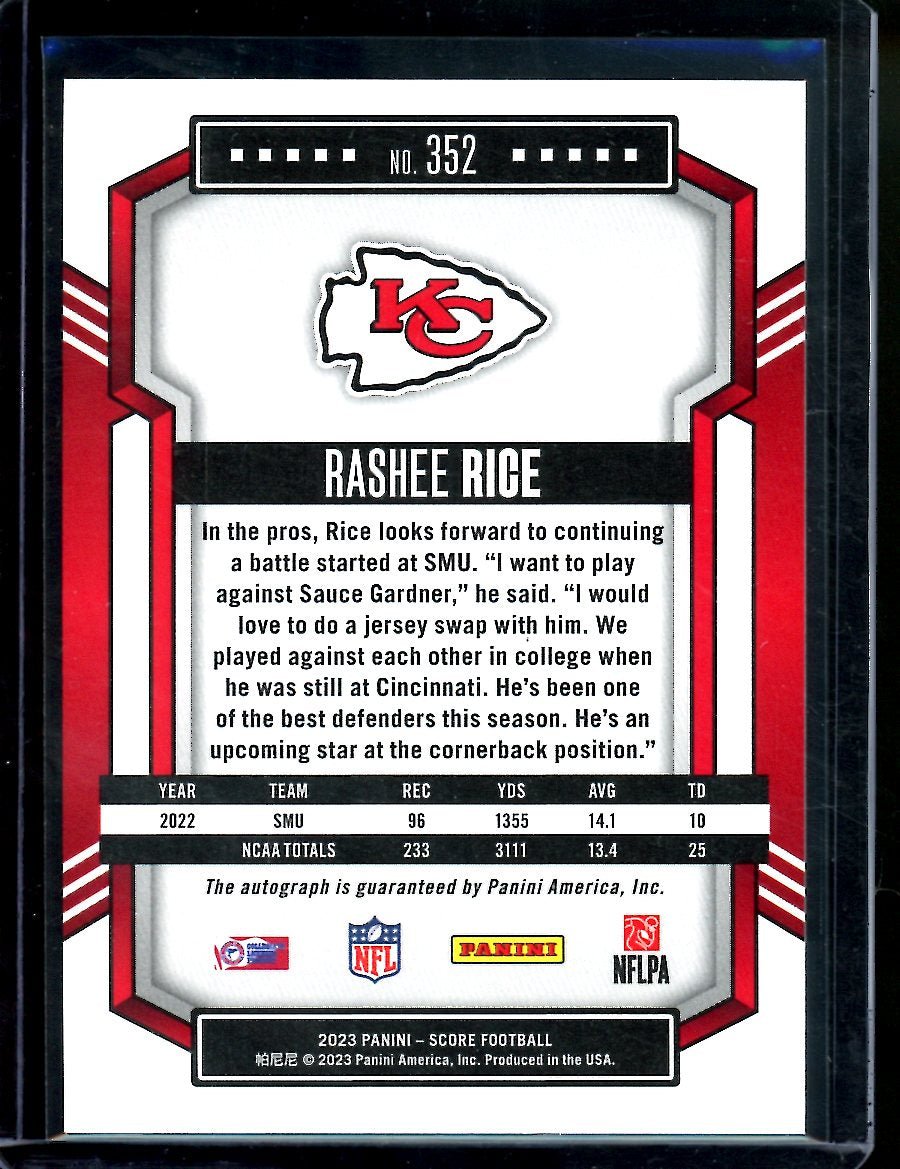 2023 Panini Score Rashee Rice Rookie Auto Chiefs