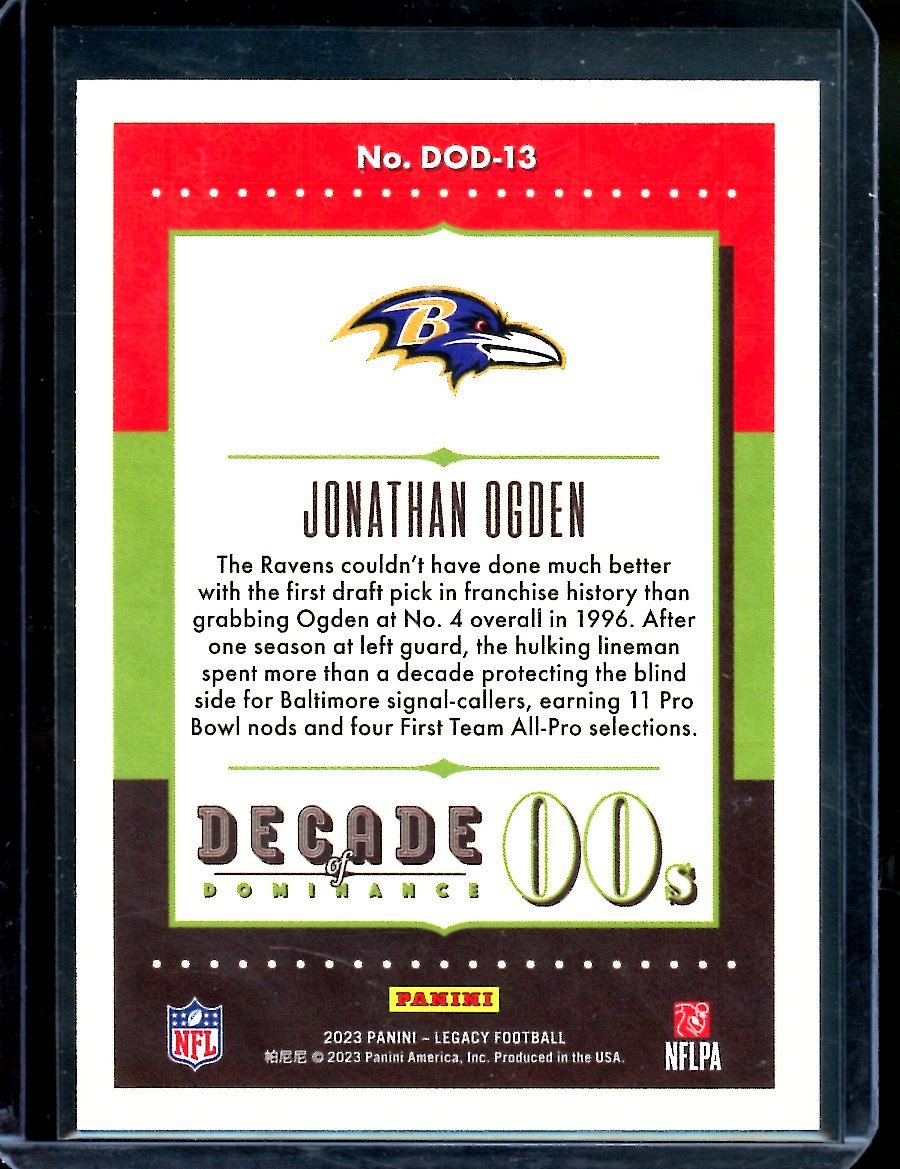 2023 Panini Legacy Jonathan Ogden Decade of Dominance Purple /10 Ravens