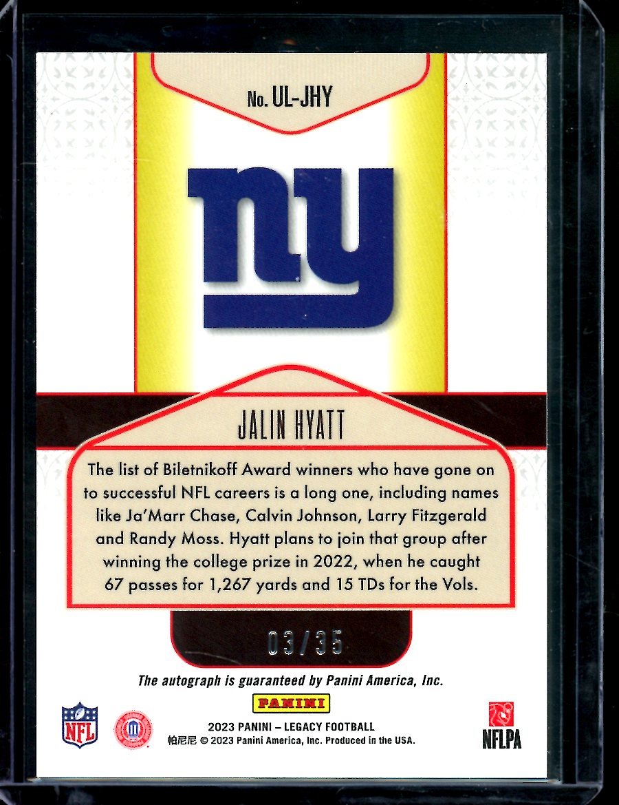 2023 Panini Legacy Jalin Hyatt Rookie Under the Lights Auto /35 Giants