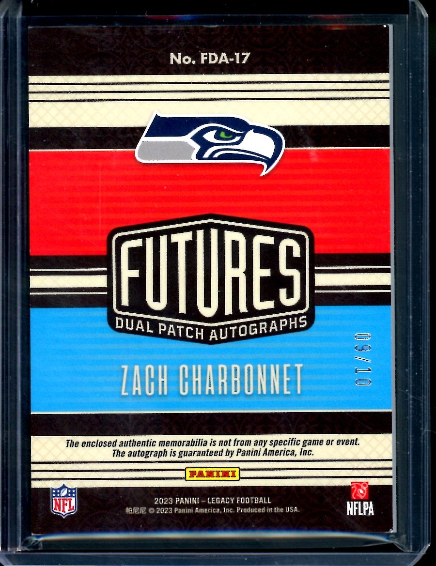 2023 Panini Legacy Zach Charbonnet Rookie RPA Gold /10 Seahawks