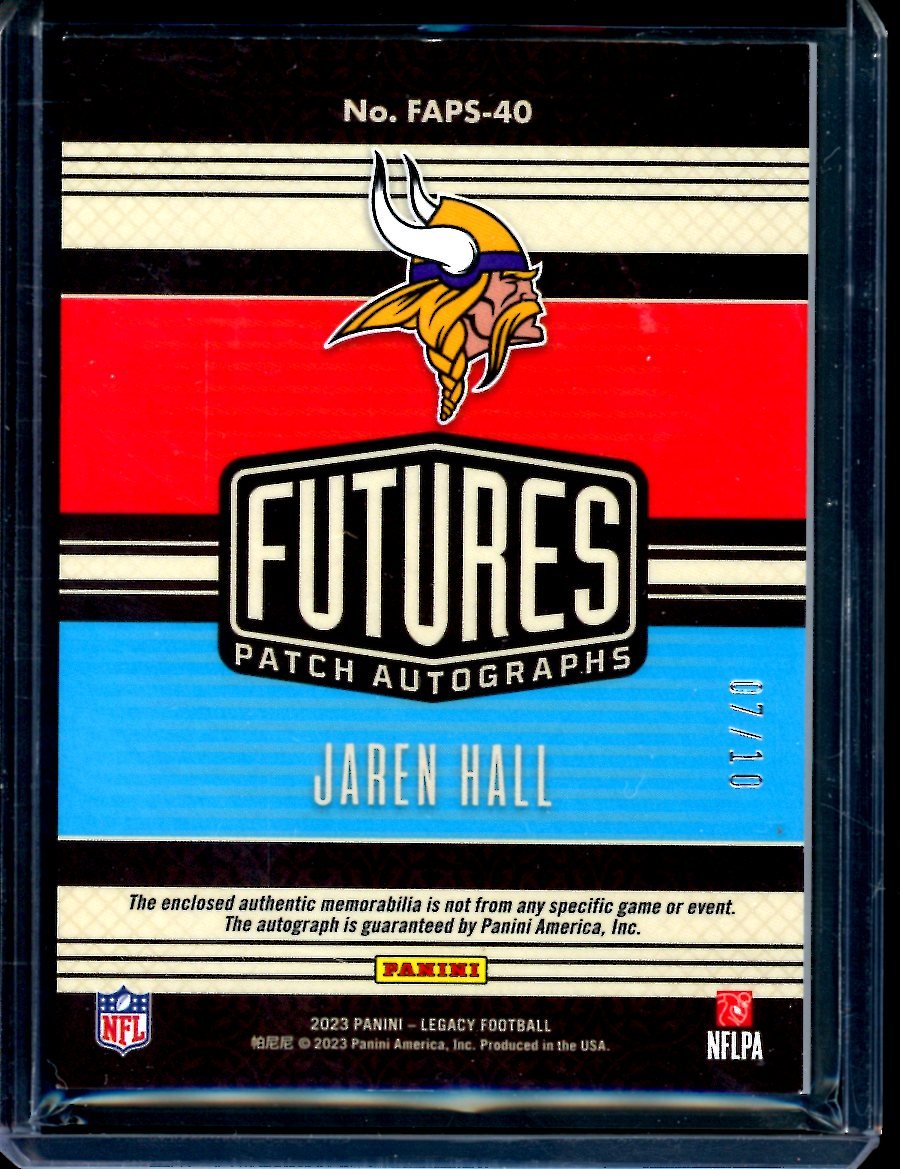 2023 Panini Legacy Jaren Hall Rookie RPA Gold /10 Vikings