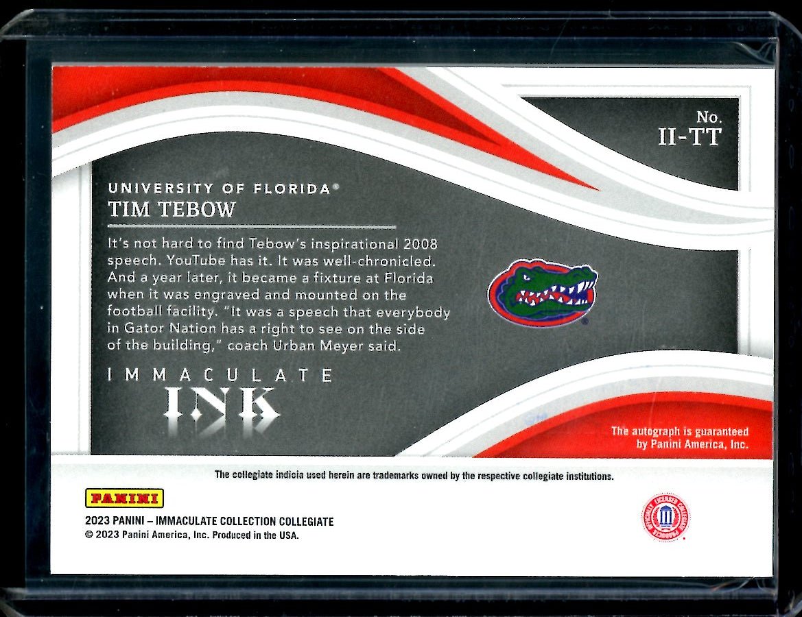 2023 Panini Immaculate Collegiate Tim Tebow Immaculate Ink Auto Gold /10 Florida