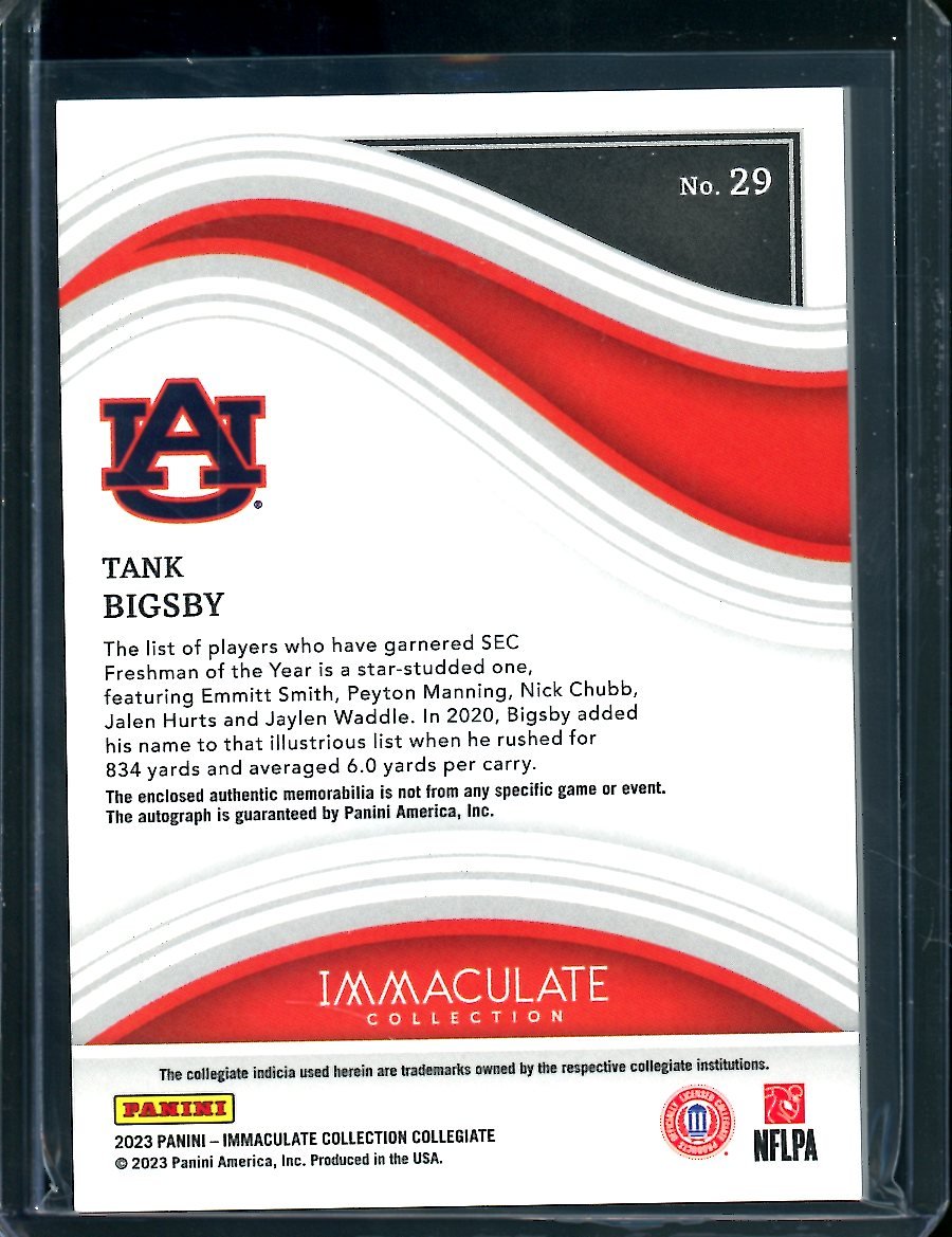 2023 Panini Immaculate Collegiate Tank Bigsby Rookie RPA Gold /10 Auburn