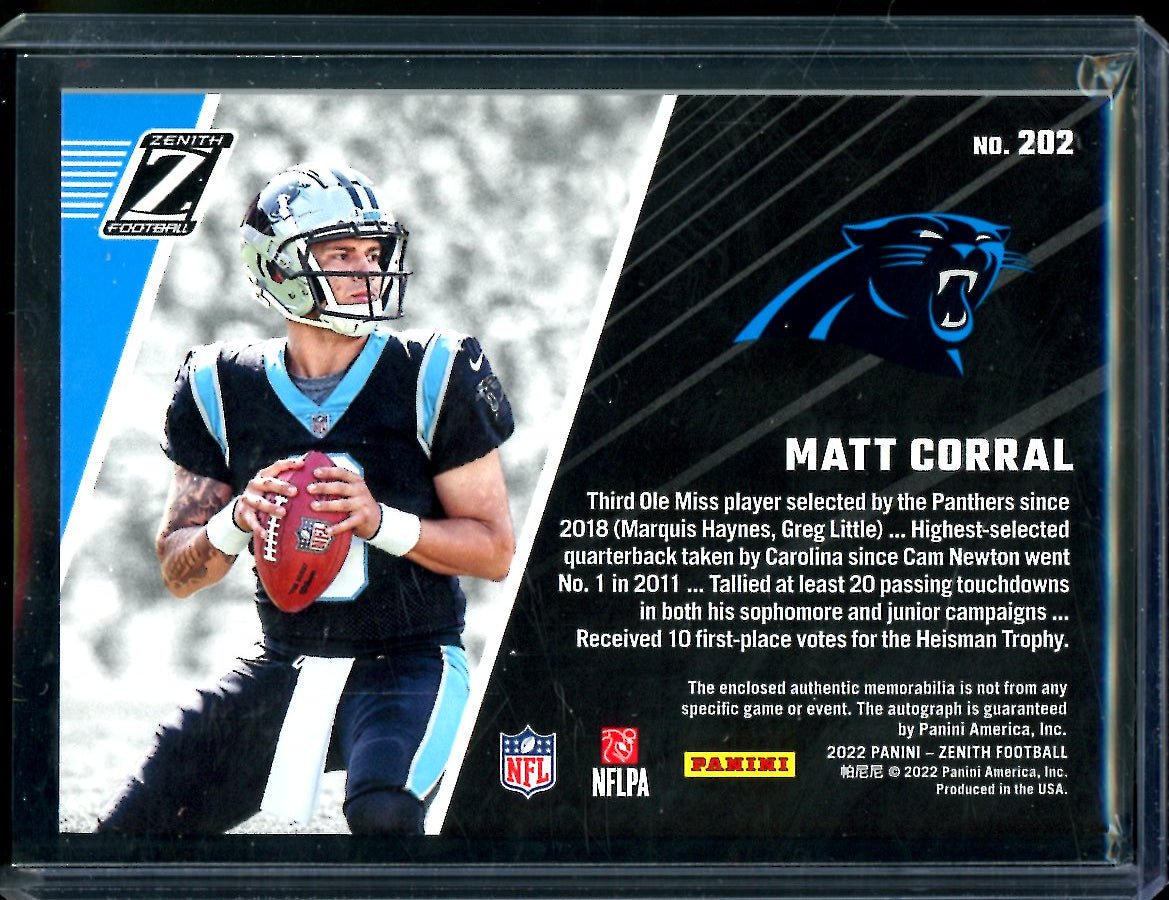 2022 Panini Zenith Matt Corral Rookie RPA /299 Panthers