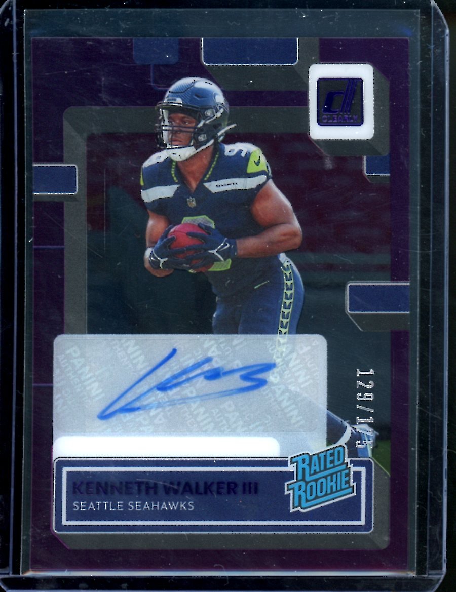 2022 Panini Donruss Clearly Kenneth Walker III Rookie Auto Purple /175 Seahawks