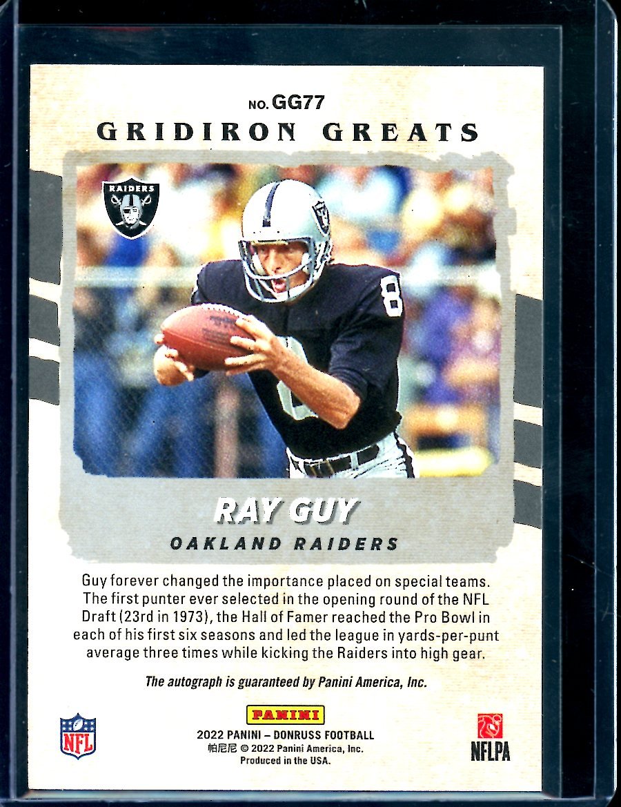 2022 Panini Donruss Ray Guy Gridiron Greats Auto Raiders