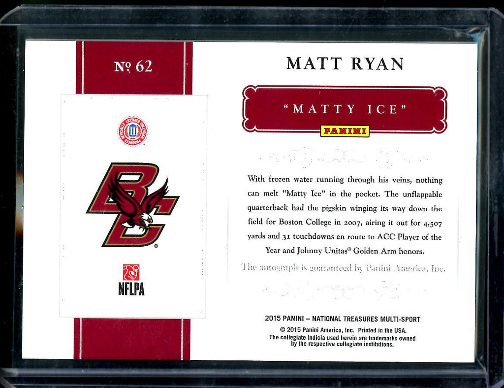 2015 Panini National Treasures Collegiate Matt Ryan Notable Nicknames Auto /25 Boston College