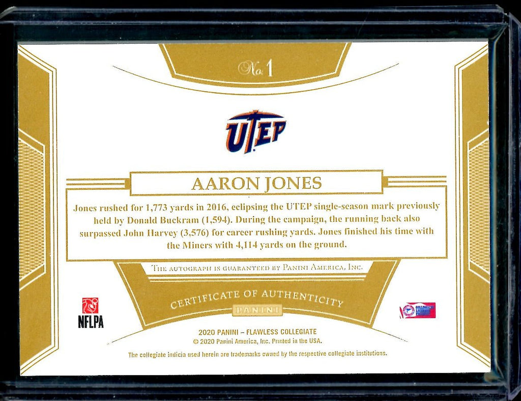2020 Panini Flawless Collegiate Aaron Jones Team Slogan Signatures Gold /10 Utep