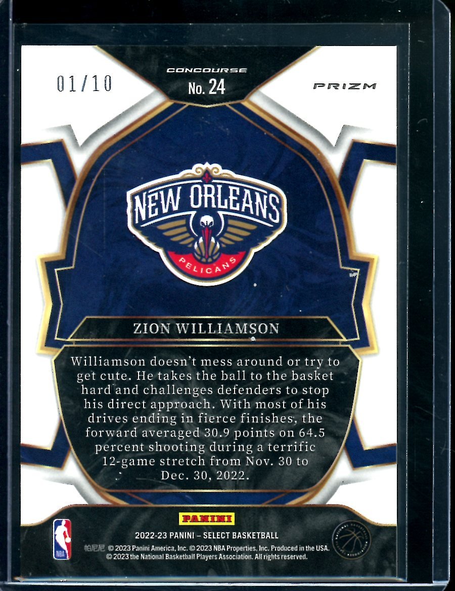 2022-23 Panini Select Zion Williamson Gold Shimmer /10 Pelicans