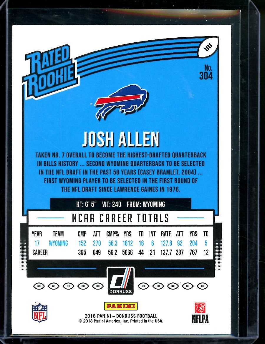 2018 Panini Donruss Josh Allen Rookie Blue Press Proof Bills