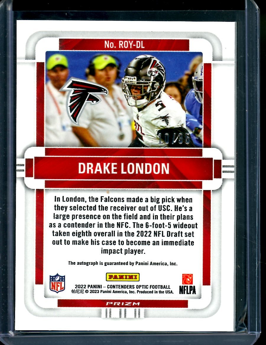 2022 Panini Contenders Optic Drake London Rookie of the Year Auto Orange /35 Falcons