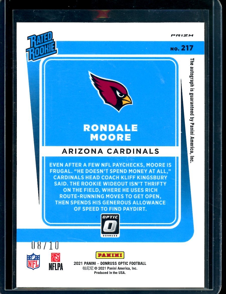 2021 Panini Optic Rondale Moore Rookie Auto Gold /10 Cardinals