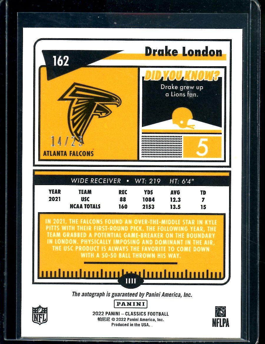 2022 Panini Classics Drake London Rookie Auto /25 Falcons