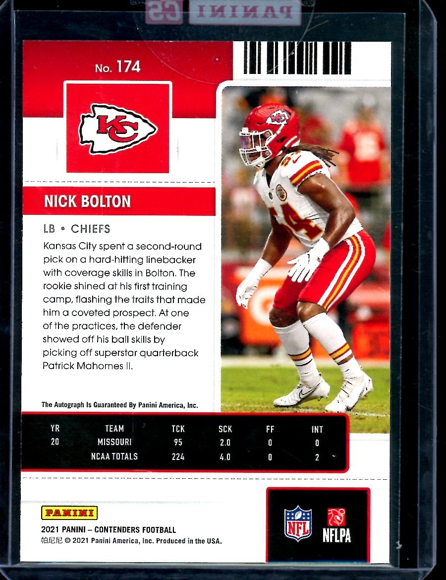2021 Panini Contenders Nick Bolton Rookie Auto Chiefs
