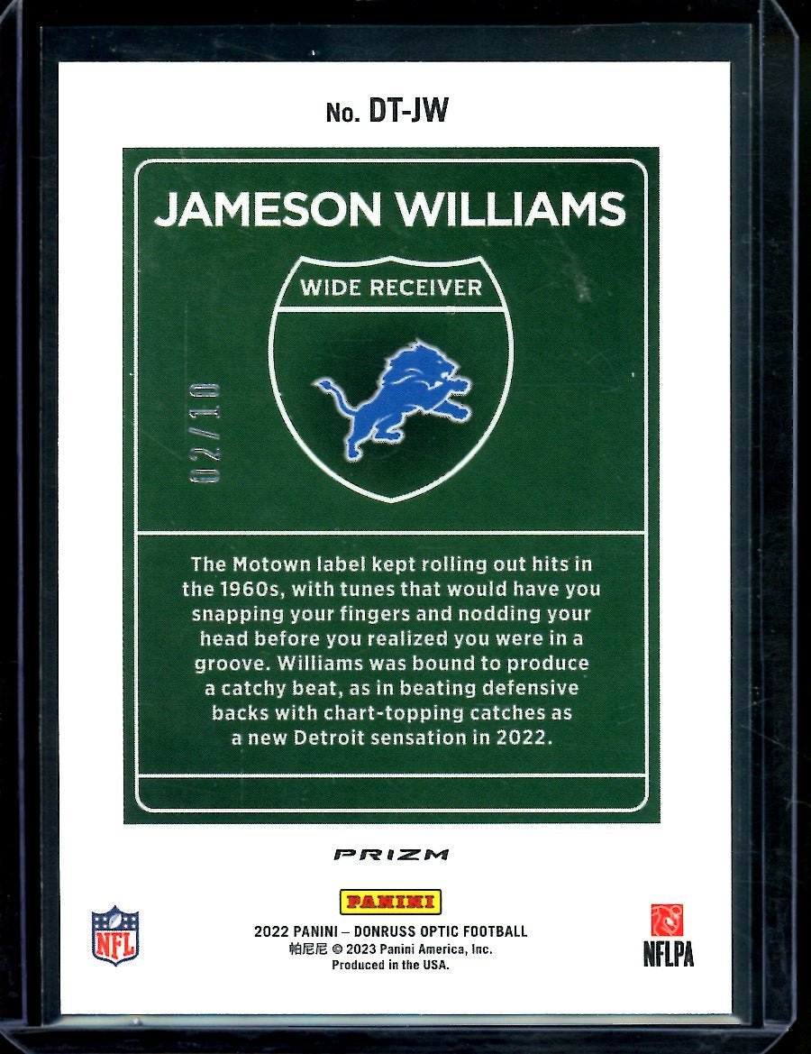 2022 Panini Optic Jameson Williams Rookie Downtown Gold /10 SSP Lions