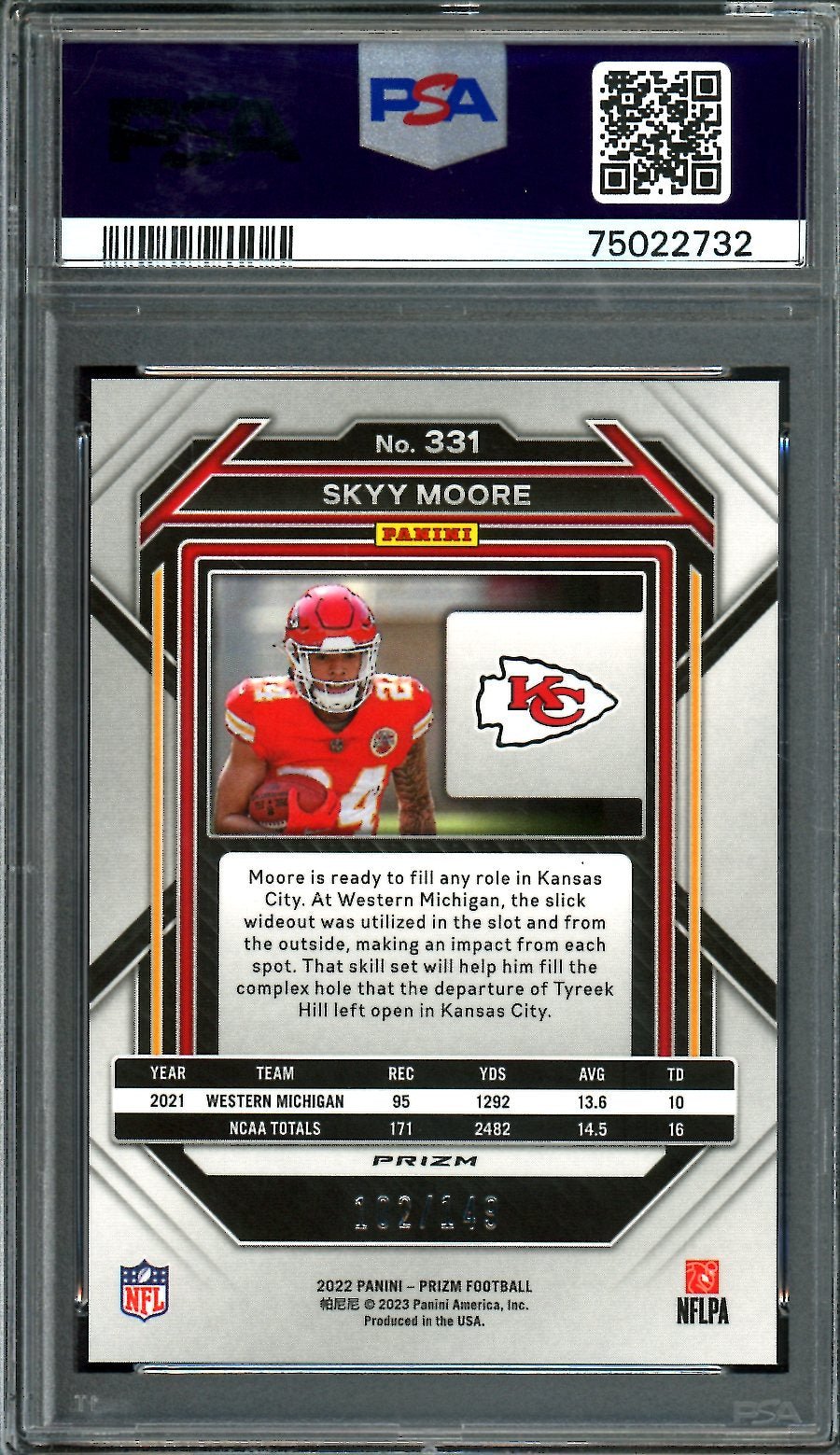 2022 Panini Prizm Skyy Moore Rookie Red Wave /149 PSA 10 Chiefs