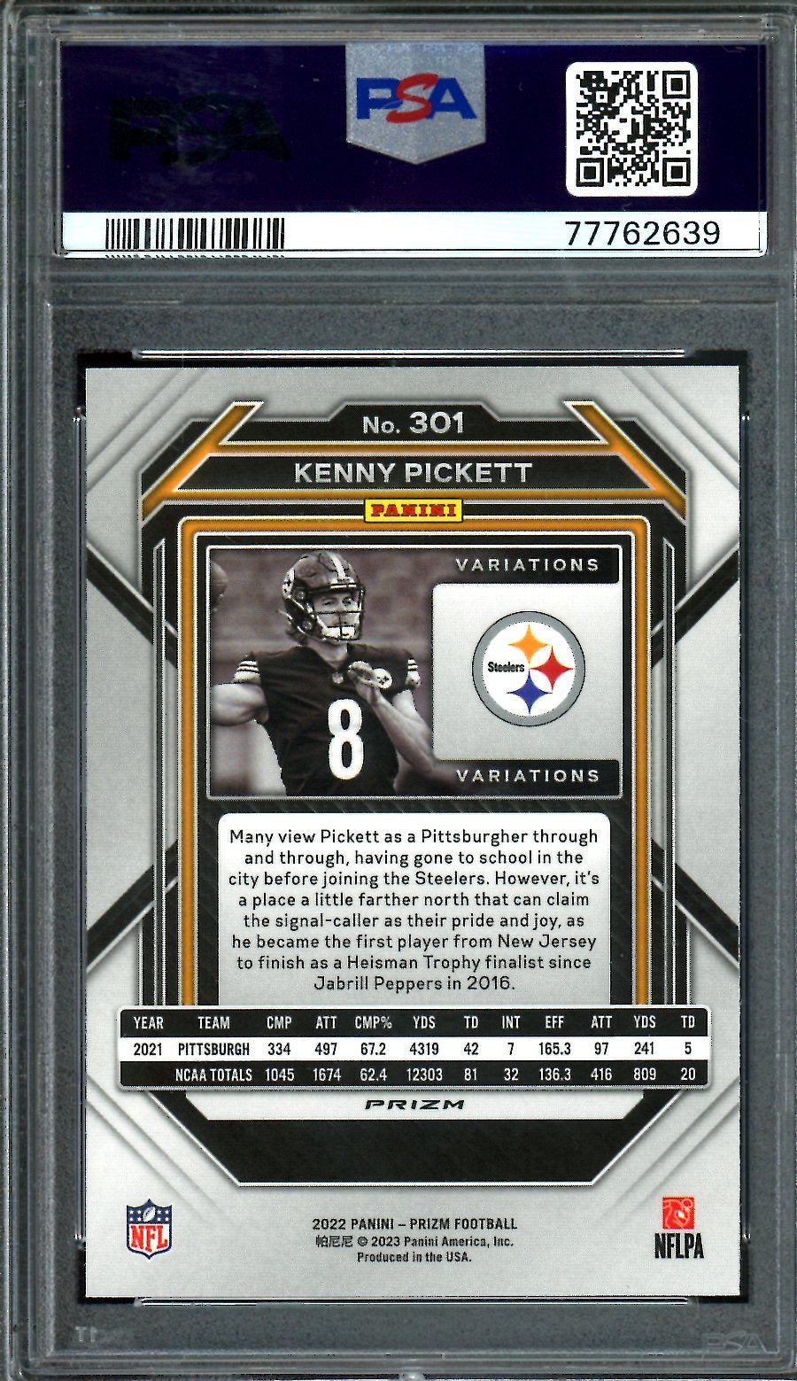 2022 Panini Prizm Kenny Pickett Rookie Variation PSA 9 Steelers