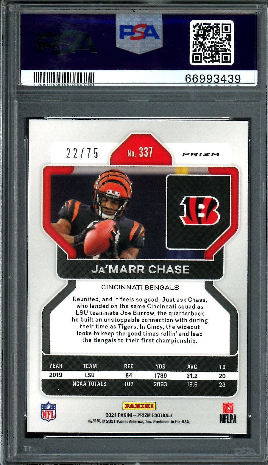2021 Panini Prizm Ja'Marr Chase Rookie Green Scope /74 PSA 9 Bengals