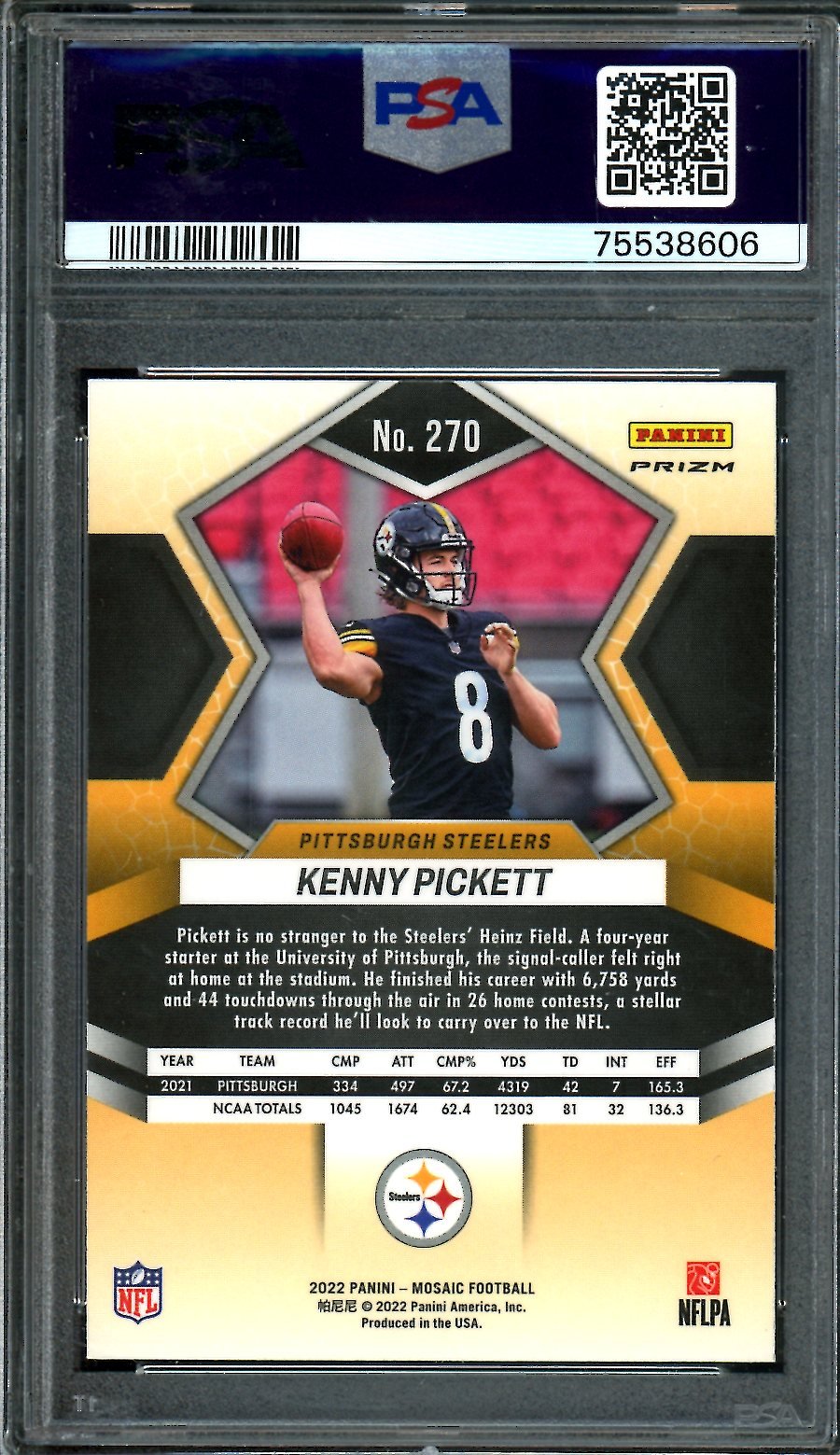 2022 Panini Mosaic Kenny Pickett Rookie Pink Camo PSA 10 Steelers