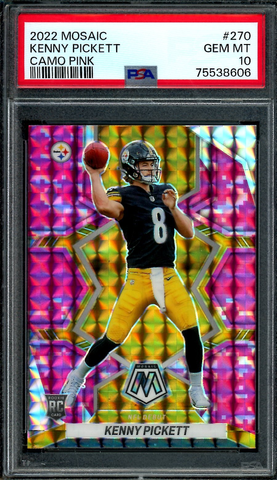 2022 Panini Mosaic Kenny Pickett Rookie Pink Camo PSA 10 Steelers