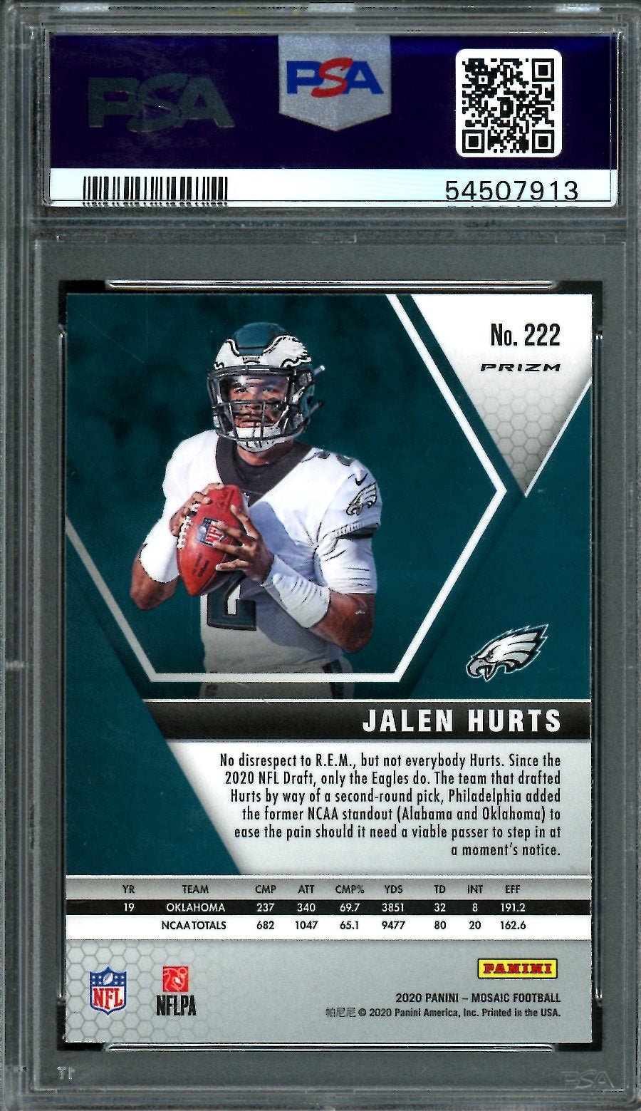 2020 Panini Mosaic Jalen Hurts Rookie Silver PSA 9 Eagles