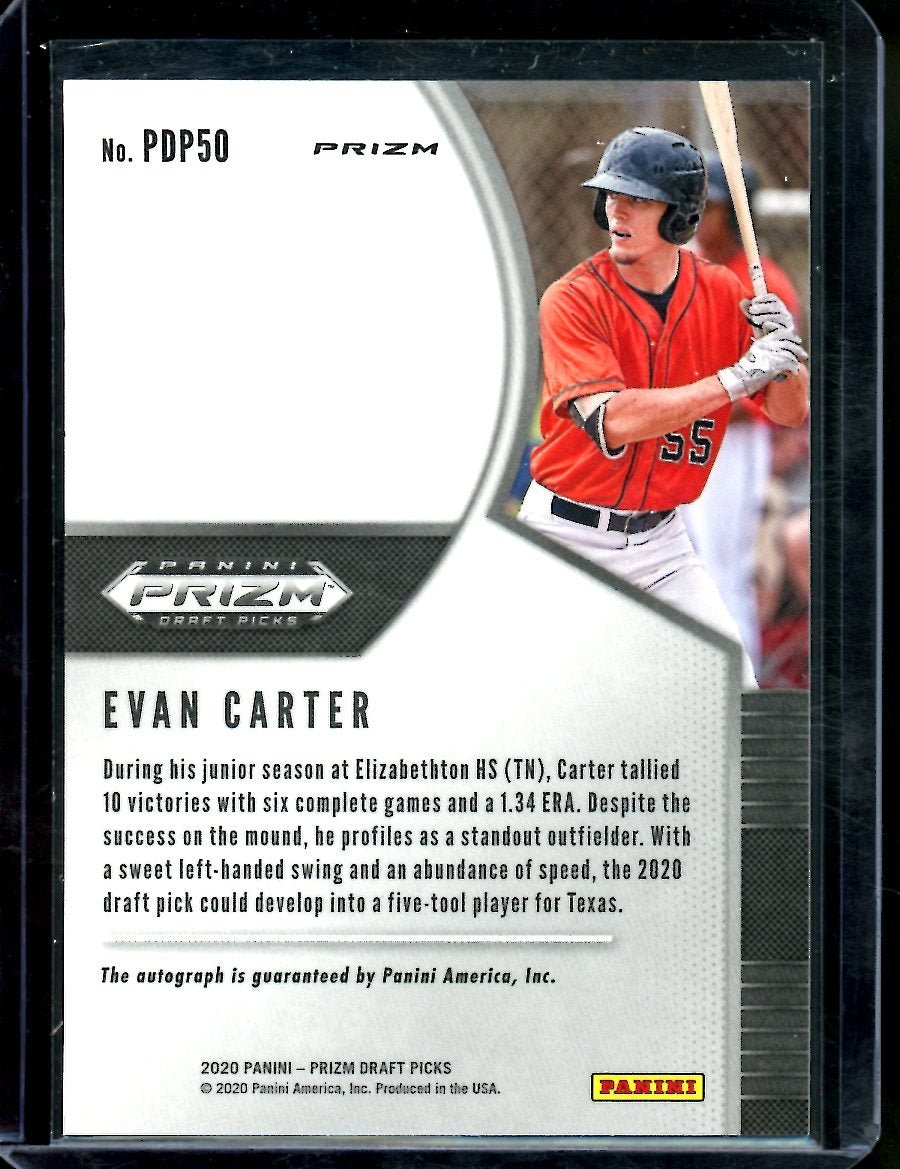 2020 Panini Prizm Evan Carter Green Yellow Hyper Auto Rangers