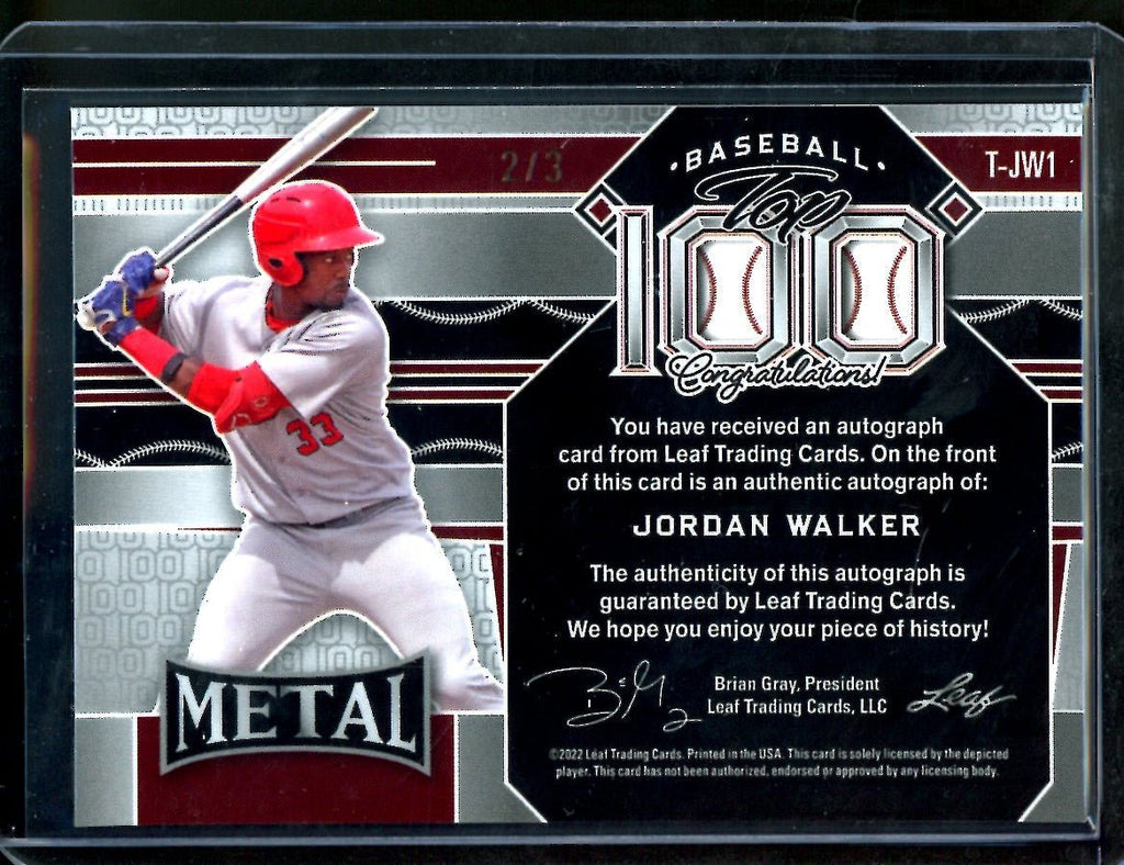 2022 Leaf Metal Jordan Walker Top 100 Auto /3 Cardinals