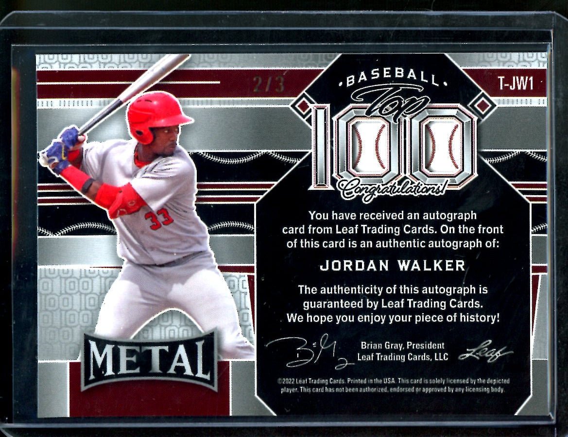 2022 Leaf Metal Jordan Walker Top 100 Auto /3 Cardinals
