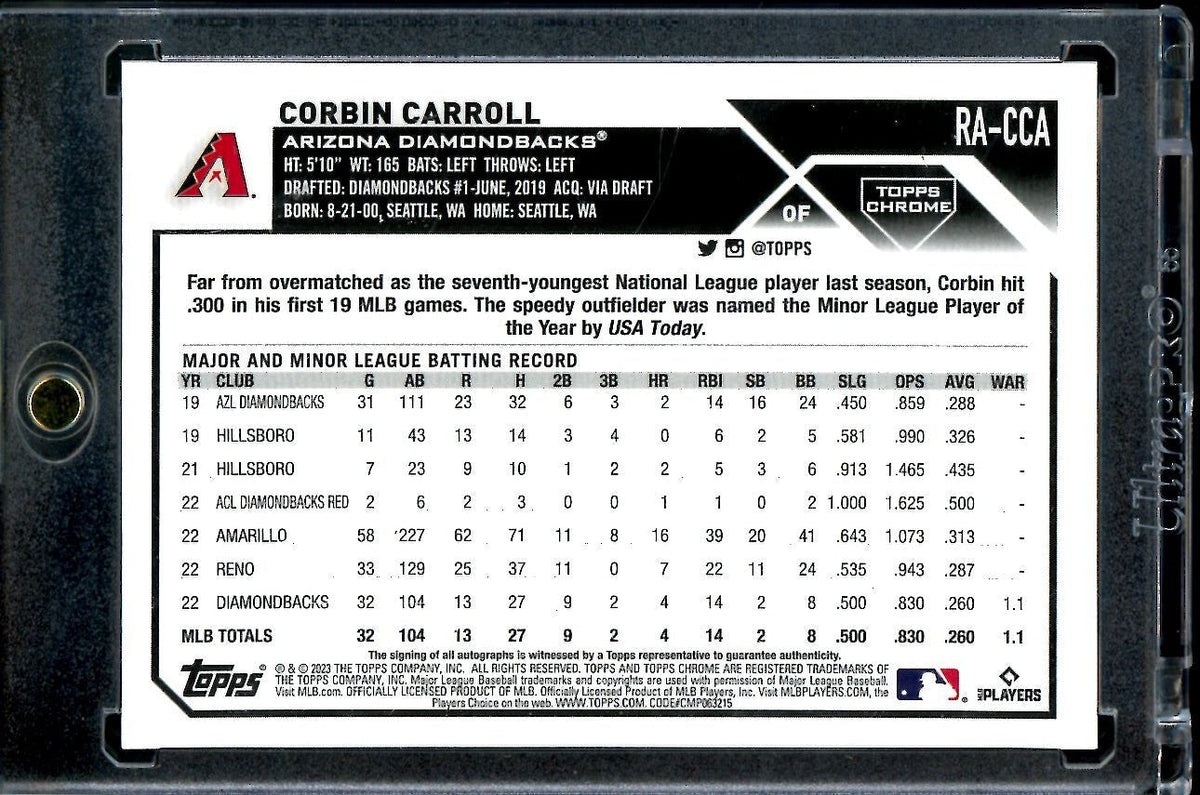 2023 Topps Chrome Corbin Carroll Rookie Auto Blue /150 Diamondbacks