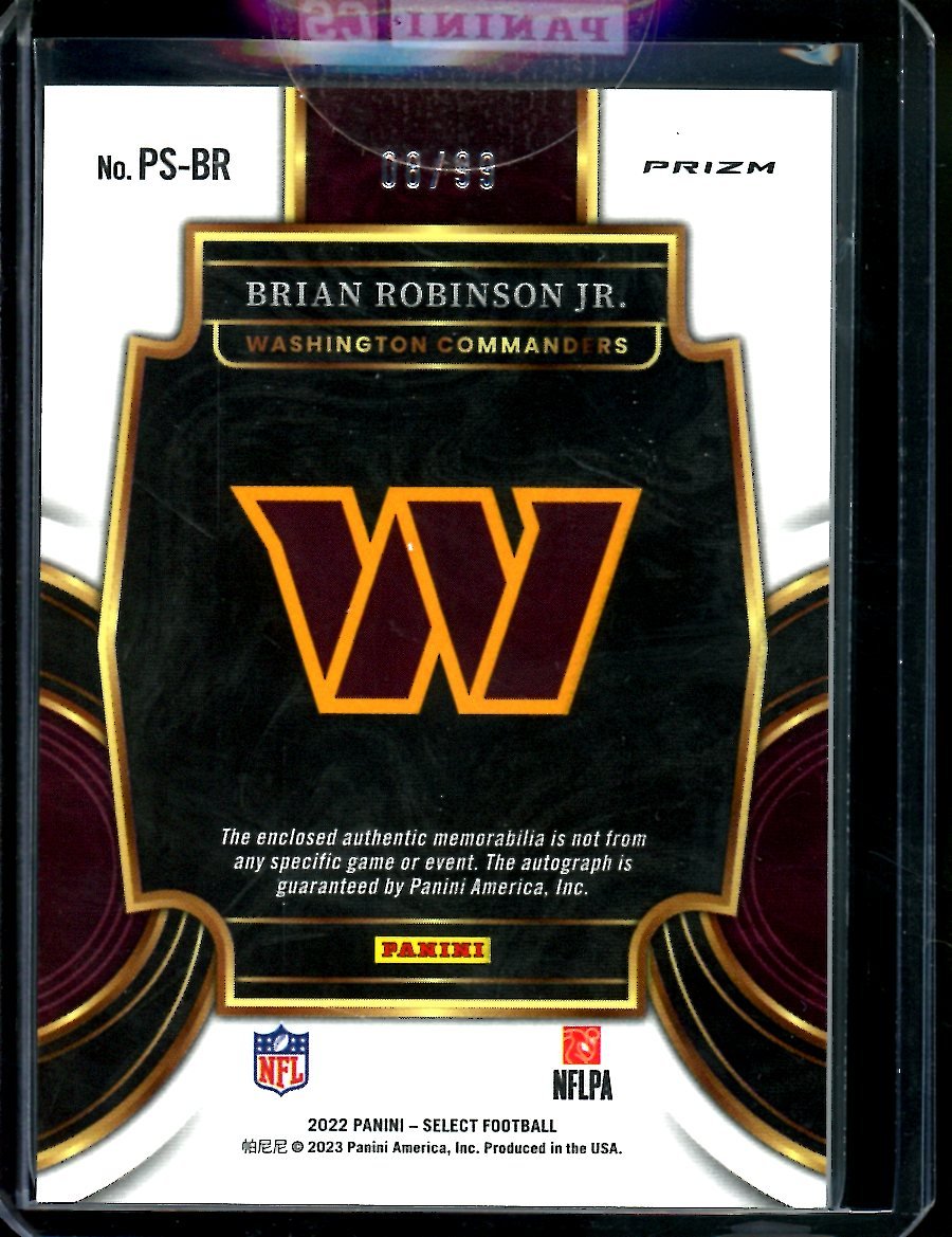 2022 Panini Select Brian Robinson Jr. Rookie RPA /99 Commanders