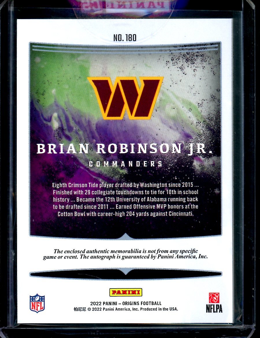 2022 Panini Origins Brian Robinson Jr. Rookie RPA Red /99 Commanders