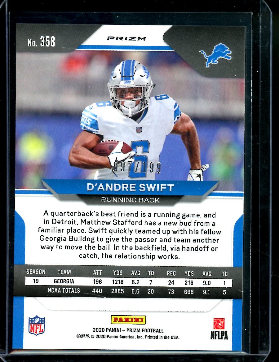 2020 Panini Prizm D'Andre Swift Rookie Blue Wave /199 Lions