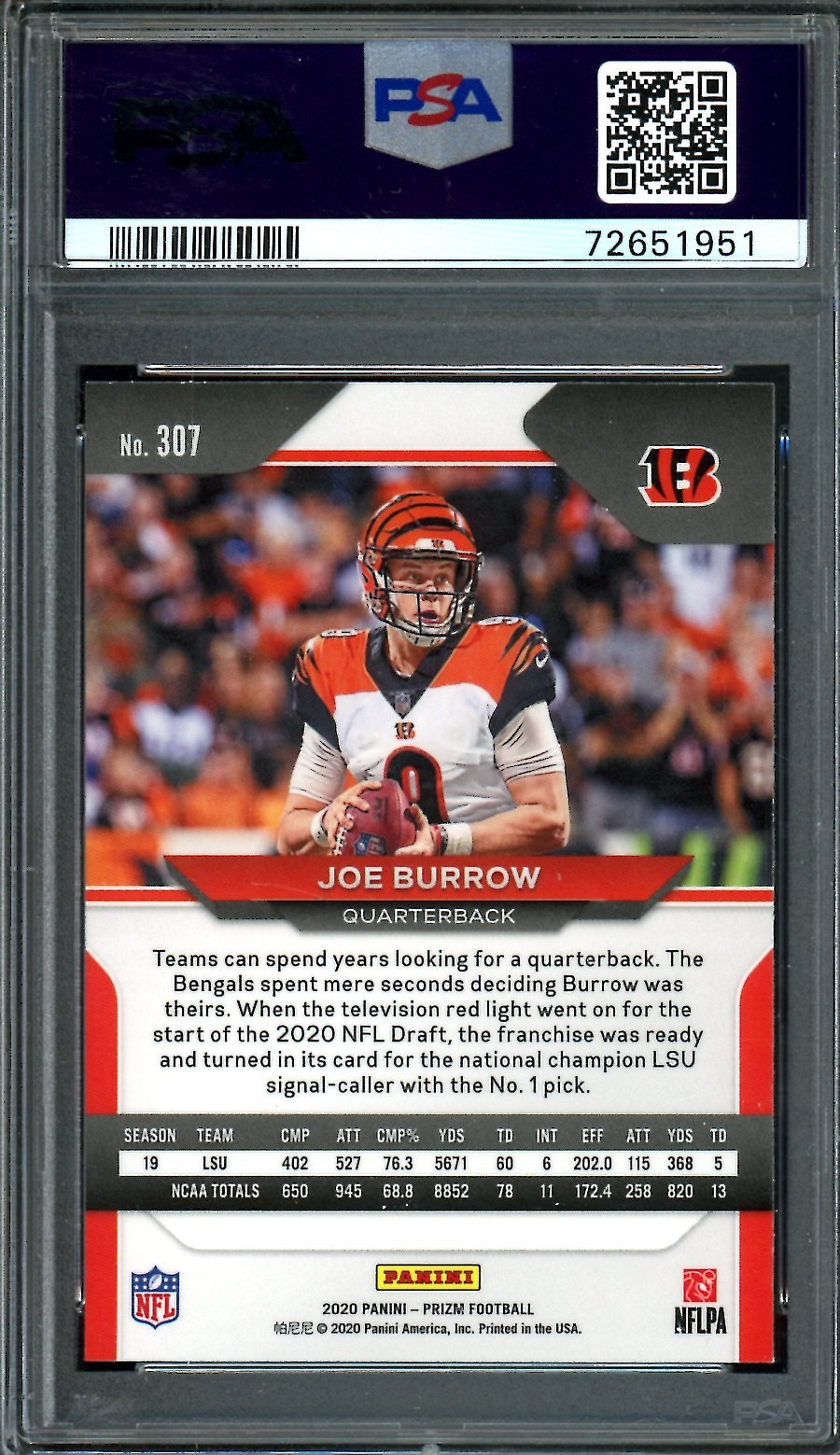 2020 Panini Prizm Joe Burrow Rookie PSA 10 Bengals