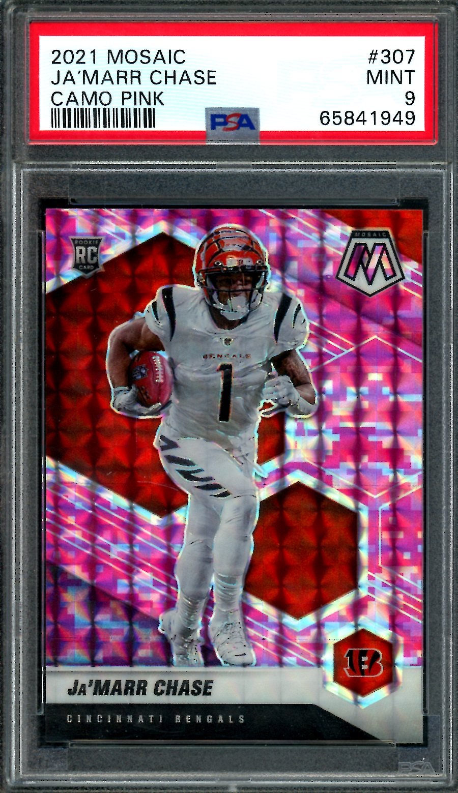2021 Panini Mosaic Ja'Marr Chase Rookie Pink Camo PSA 9 Bengals
