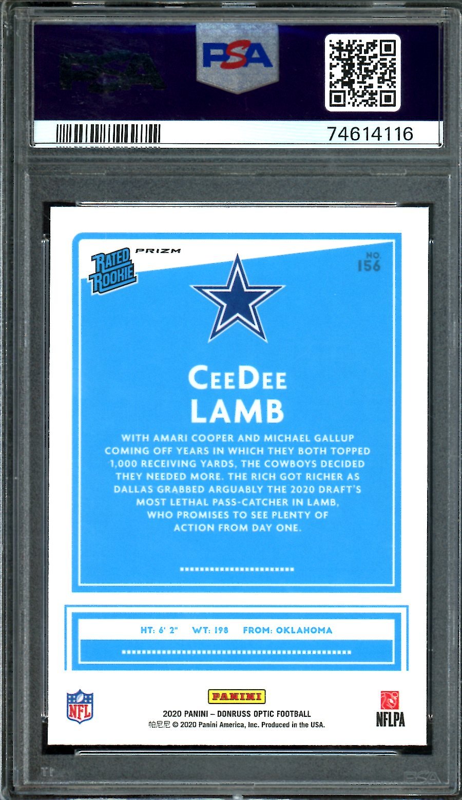 2020 Panini Optic Ceedee Lamb Rookie Blue Scope PSA 10 Cowboys