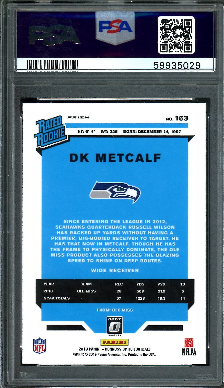 2019 Panini Optic DK Metcalf Rookie Pink PSA 10 Seahawks