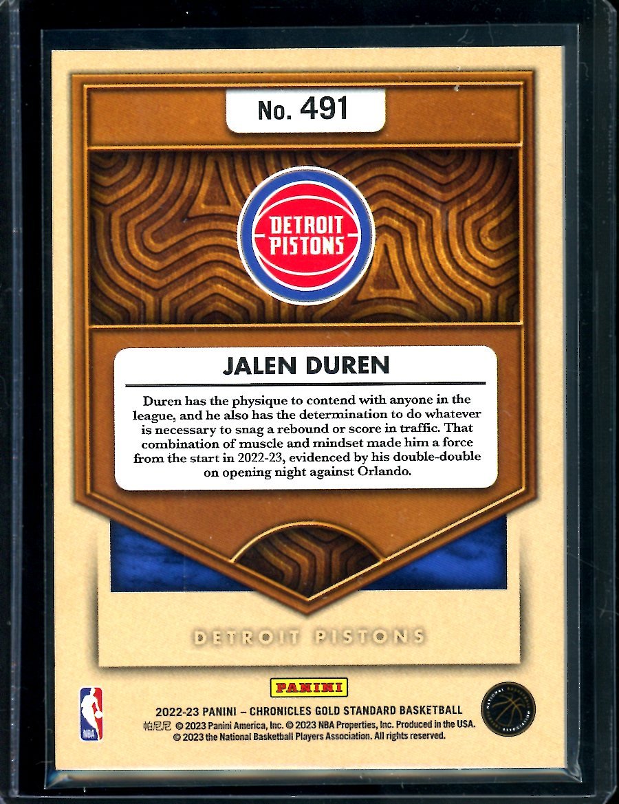 2022-23 Panini Chronicles Gold Standard Jalen Duren Rookie Gold /10 Pistons