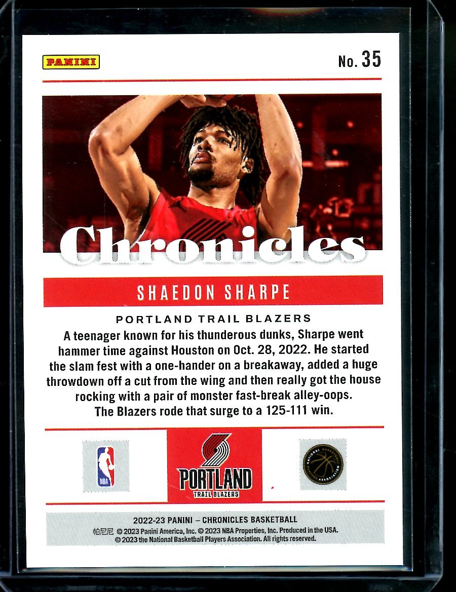 2022-23 Panini Chronicles Shaedon Sharpe Rookie /25 Trailblazers