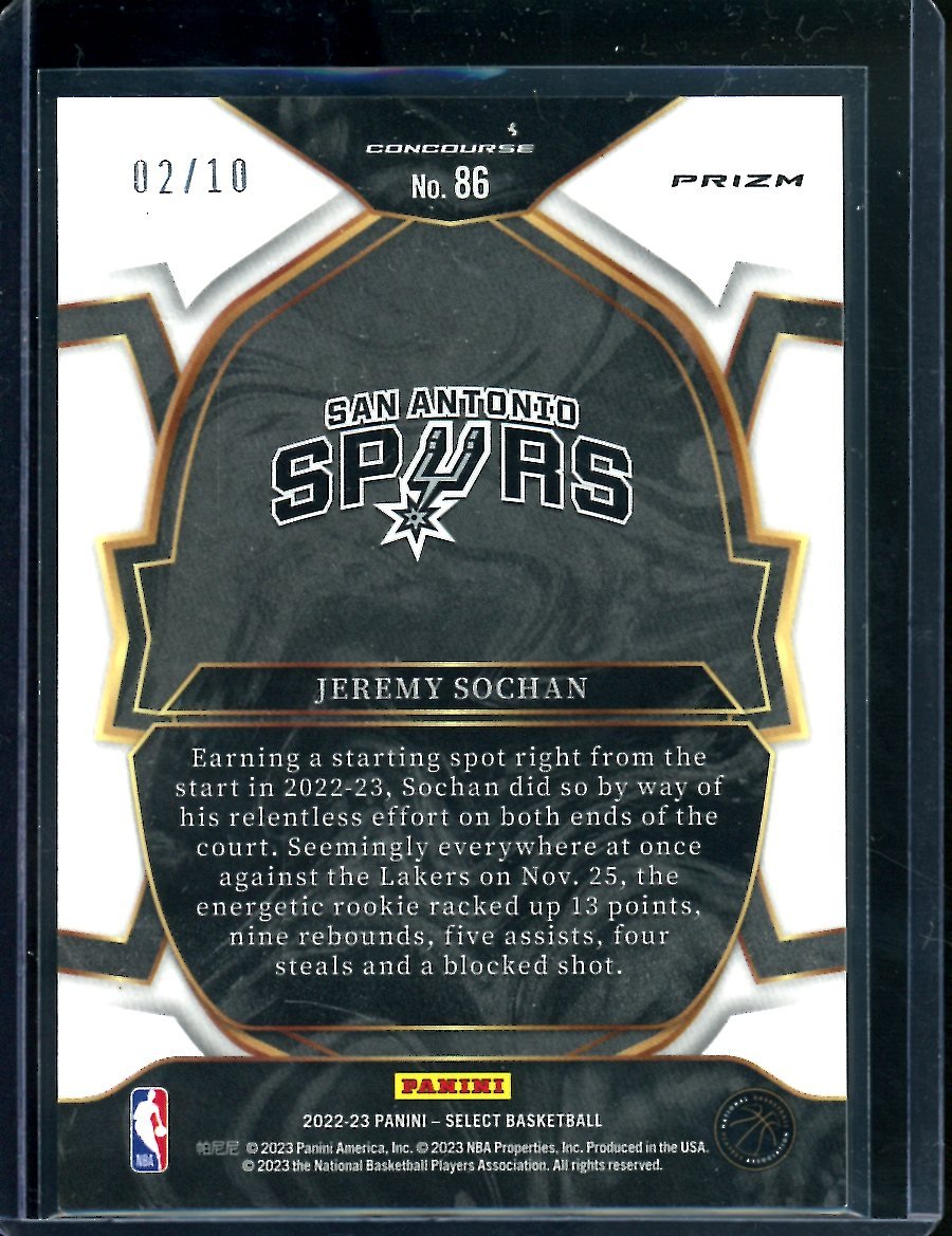 2022-23 Panini Select Jeremy Sochan Rookie Gold Shock /10 Spurs
