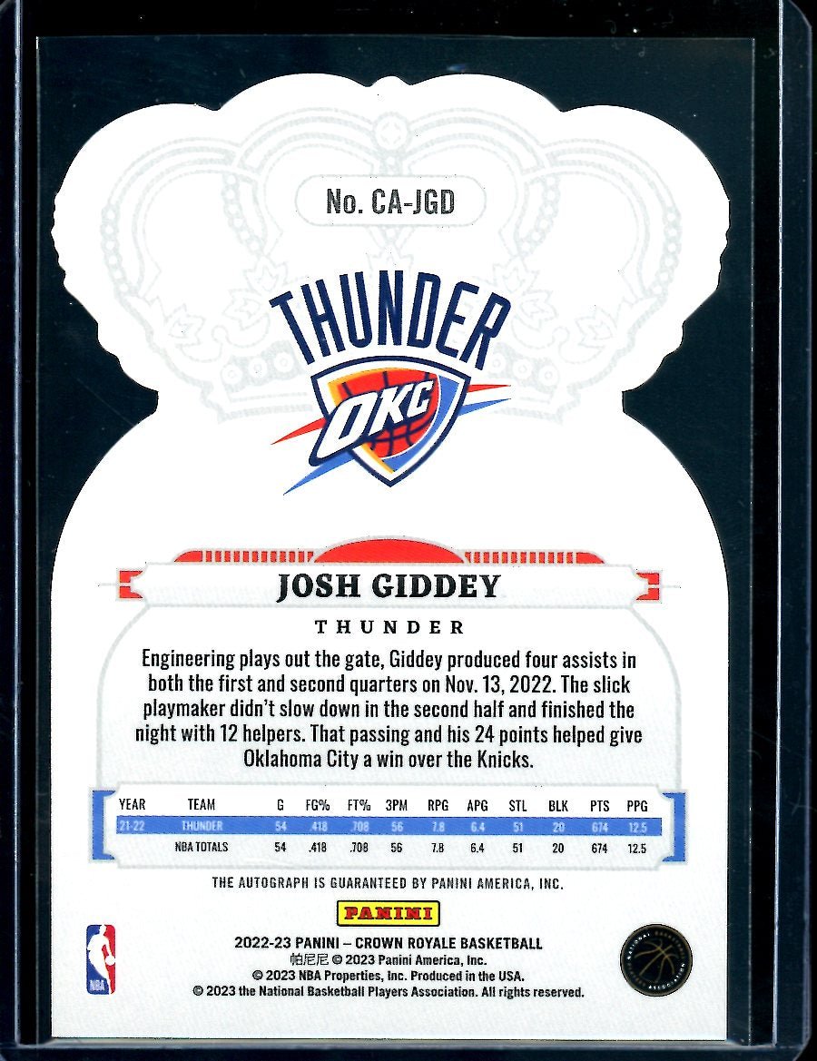 2022-23 Panini Crown Royale Josh Giddey Auto /99 Thunder