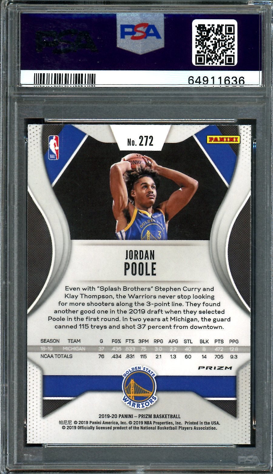 2019-20 Panini Prizm Jordan Poole Rookie Silver PSA 10 Wizards