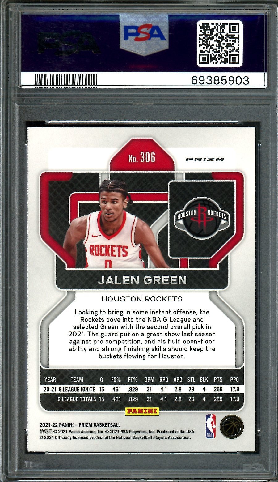 2021-22 Panini Prizm Jalen Green Rookie Purple Wave Prizm PSA 10 Rockets
