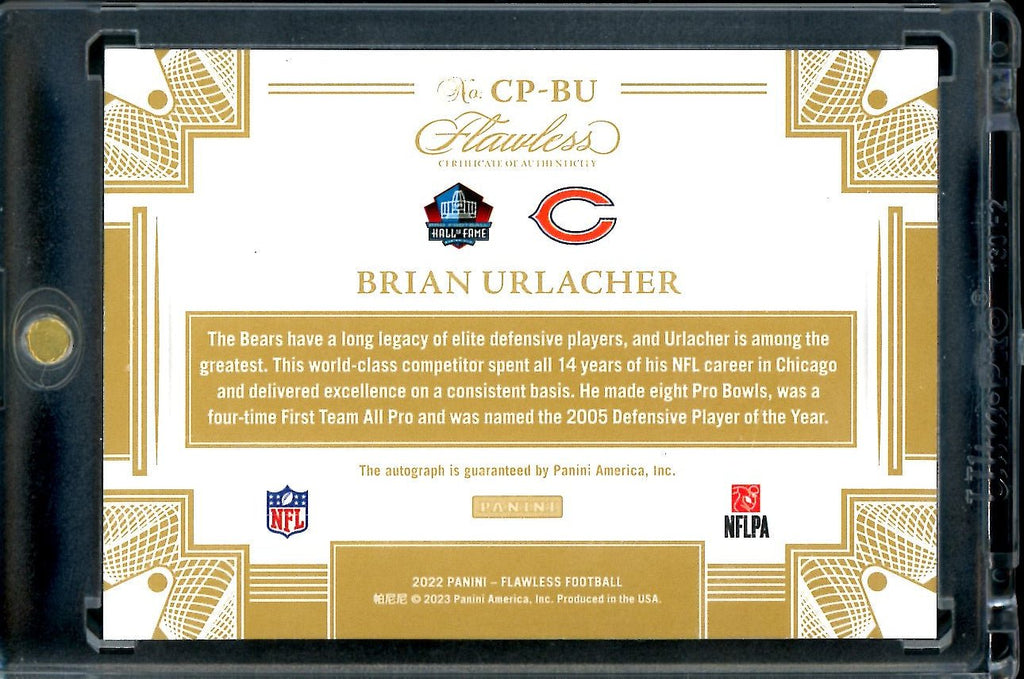 2022 Panini Flawless Brian Urlacher Hall of Fame Auto Gold /15 Bears