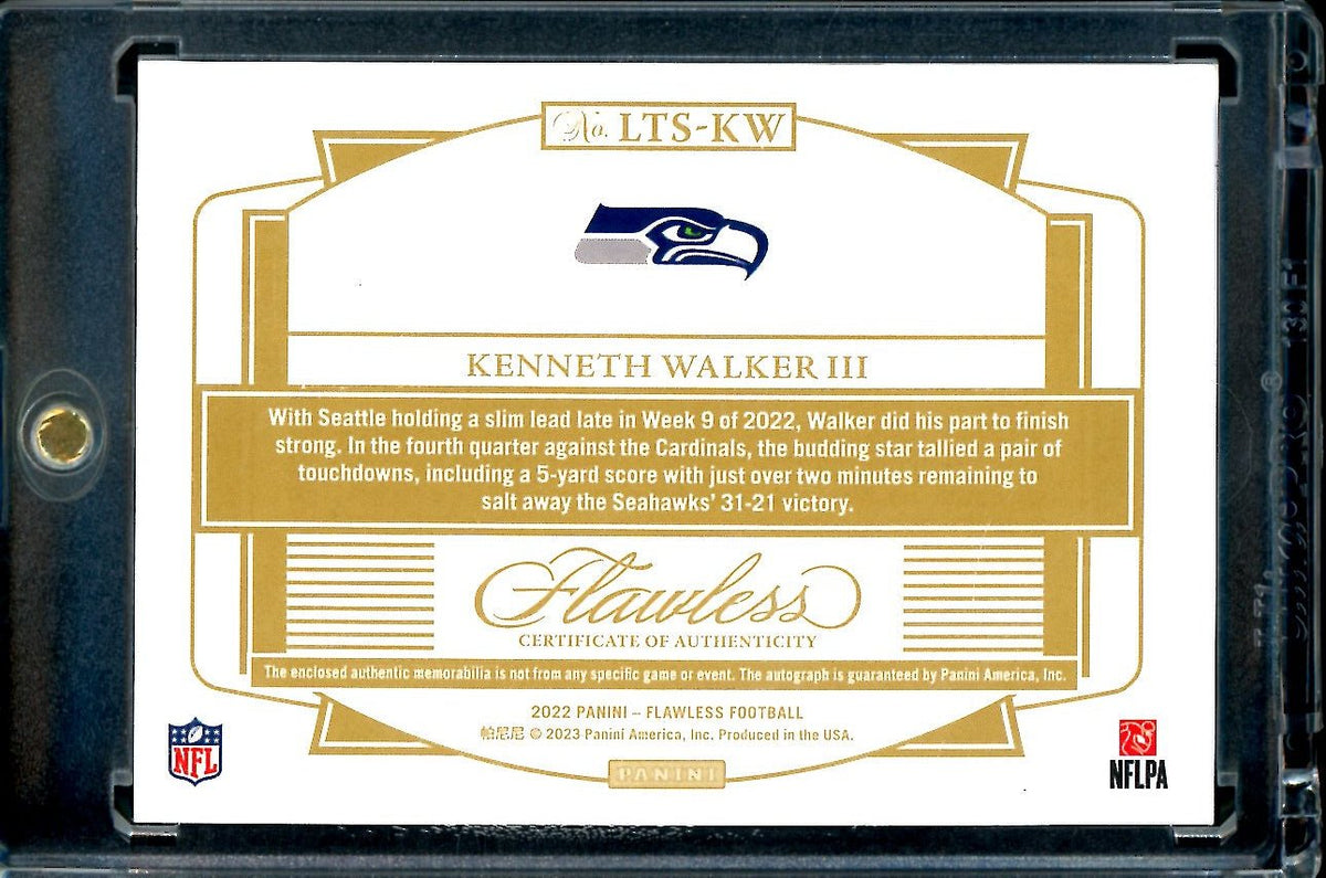 2022 Panini Flawless Kenneth Walker III Rookie RPA Laundry Tag Auto /3 Seahawks