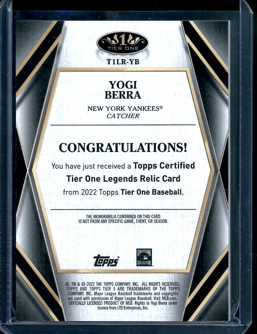 2022 Topps Tier One Yogi Berra Legends Patch Yankees