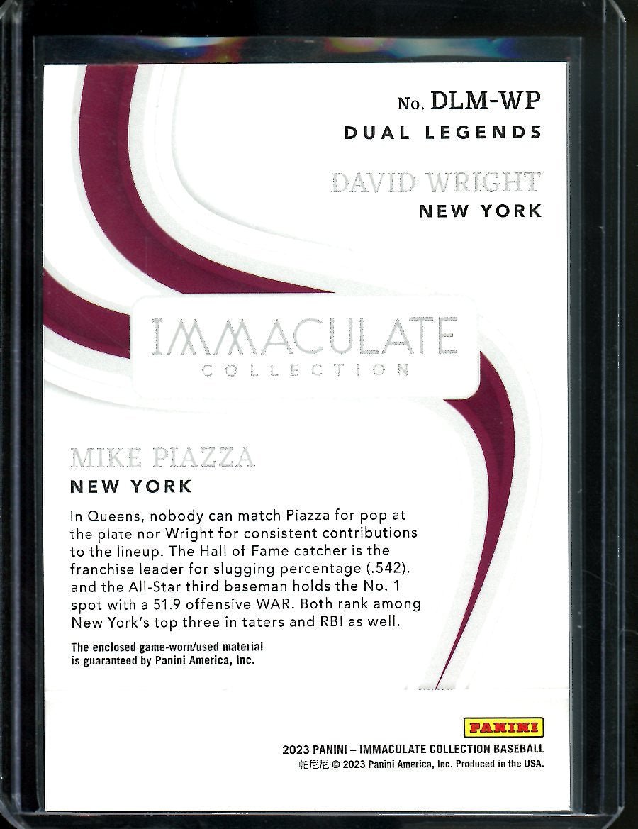 2023 Panini Immaculate David Wright/Mike Piazza Dual Patch /25 Mets