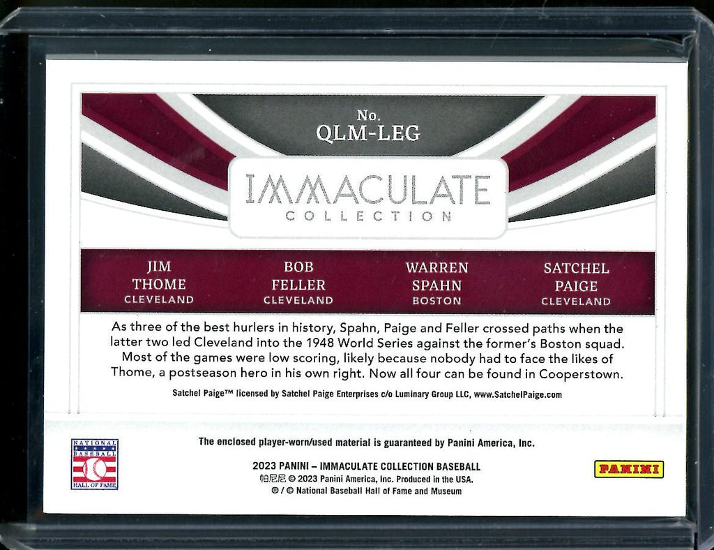 2023 Panini Immaculate Jim Thome/Bob Feller/Warren Spahn/Satchel Paige Quad Patch /25